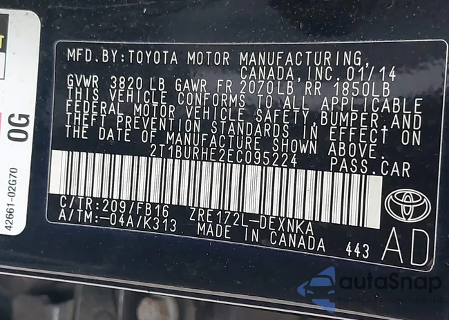 2T1BURHE2EC095224: 42583075