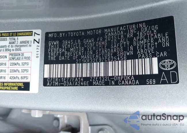 2T1KR32E97C625456: 42582109