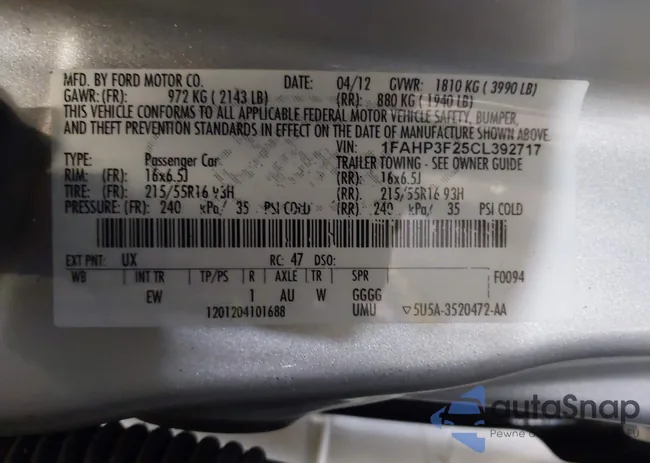 1FAHP3F25CL392717: 42583133