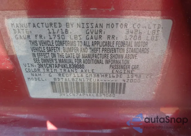 3N1CN7AP4KL839080: 42583470