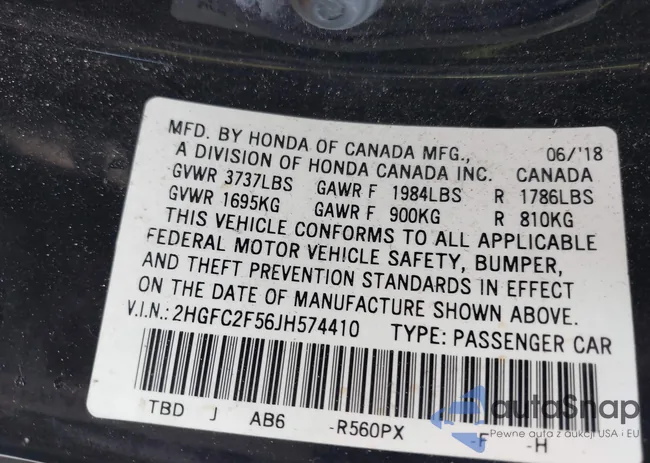 2HGFC2F56JH574410: 42584701
