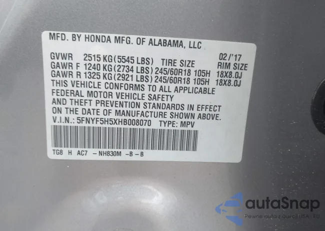 5FNYF5H5XHB008070: 42584819