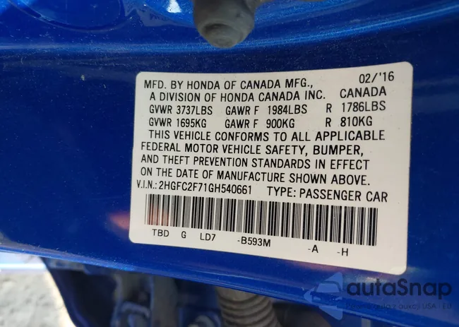 2HGFC2F71GH540661: 42584296