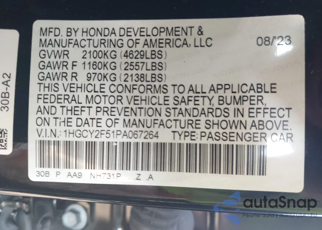 1HGCY2F51PA067264: 42584314