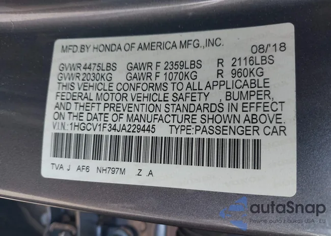 1HGCV1F34JA229445: 42585636