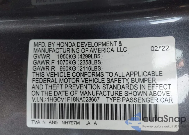 1HGCV1F18NA028667: 42585770