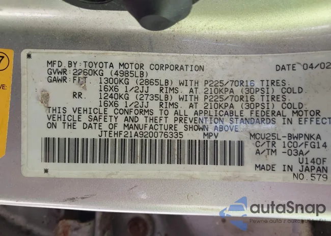 JTEHF21A920076335: 42585818