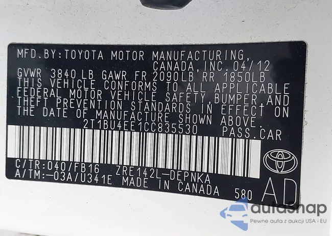 2T1BU4EE1CC835530: 42585880