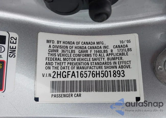 2HGFA16576H501893: 42587532