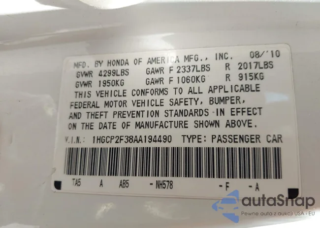 1HGCP2F38AA194490: 42587776