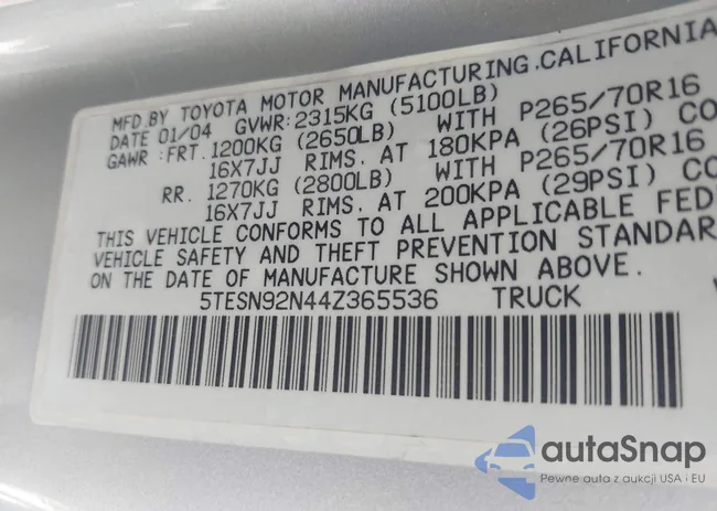 5TESN92N44Z365536: 42588034