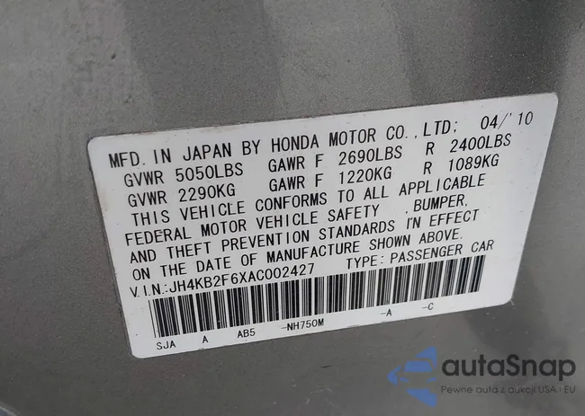 JH4KB2F6XAC002427: 42587339