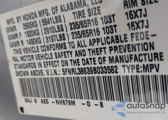 5FNRL38639B033582: 42587364