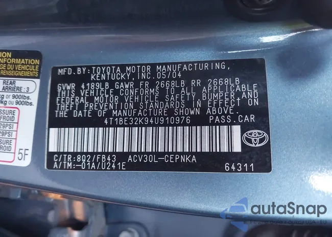 4T1BE32K94U910976: 42588843