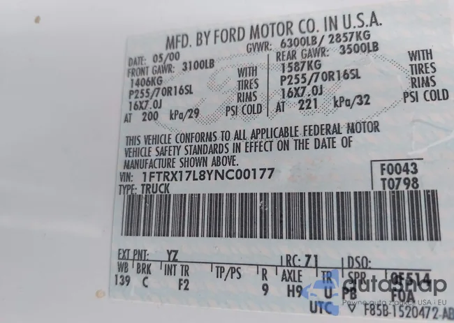 1FTRX17L8YNC00177: 42588969