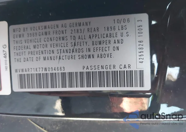 WVWAR71K77W094663: 42588486