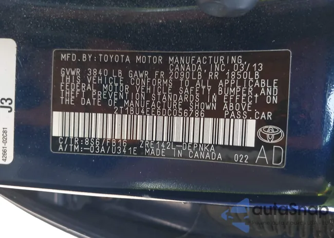 2T1BU4EE6DC056786: 42589678