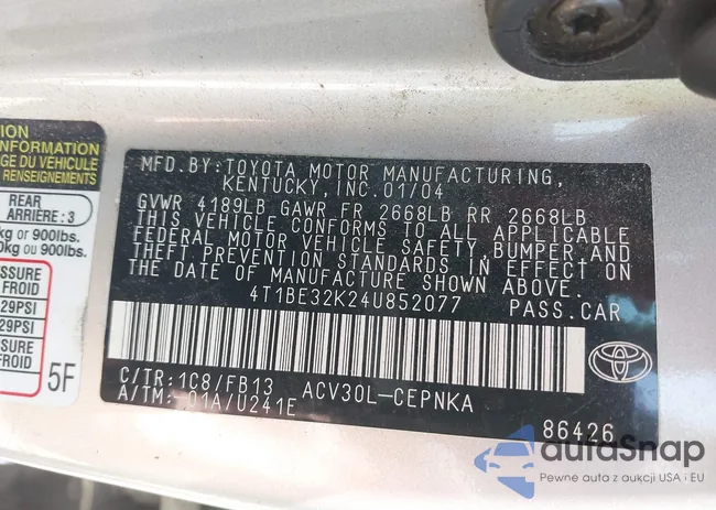 4T1BE32K24U852077: 42589772