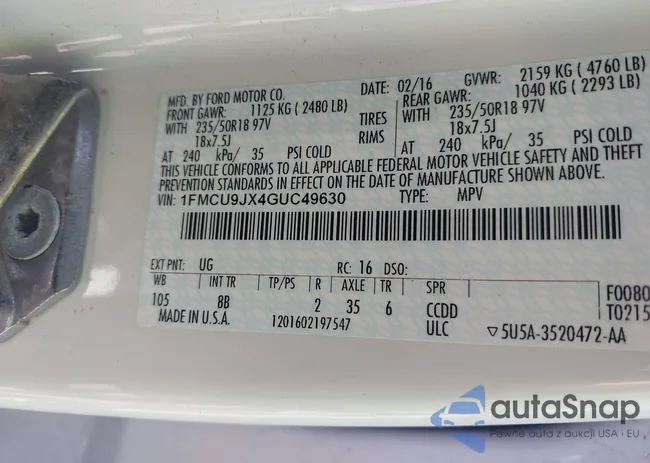 1FMCU9JX4GUC49630: 42589832