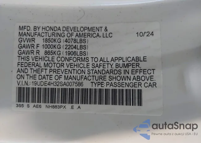 19UDE4H32SA007586: 42589845