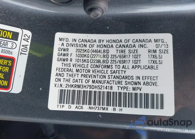 2HKRM3H79DH521418: 42589910