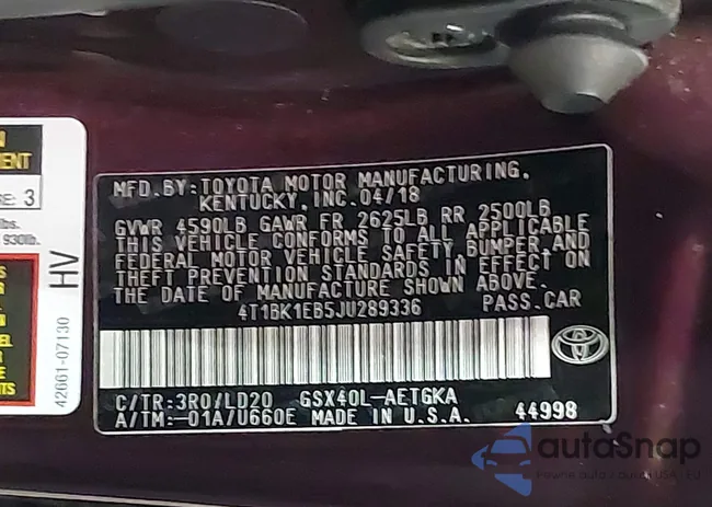 4T1BK1EB5JU289336: 42589336