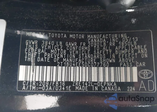 2T1BU4EE5DC077760: 42589420