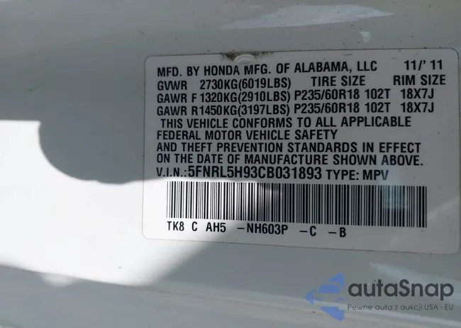 5FNRL5H93CB031893: 42589430