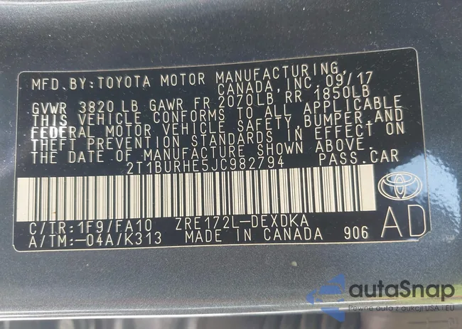 2T1BURHE5JC982794: 42590485