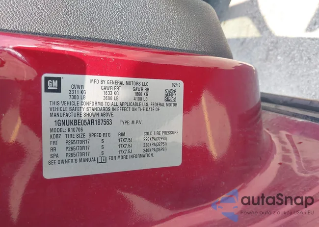 1GNUKBE05AR187563: 42590508