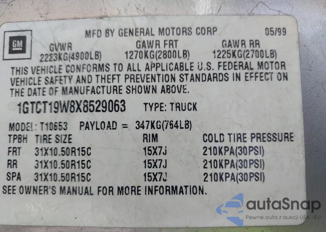 1GTCT19W8X8529063: 42590622