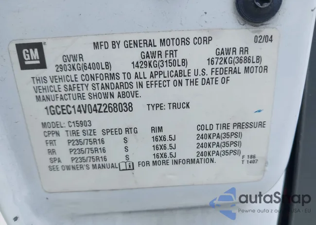 1GCEC14V04Z268038: 42591002