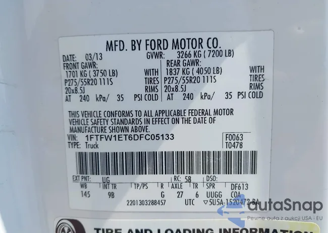 1FTFW1ET6DFC05133: 42590331