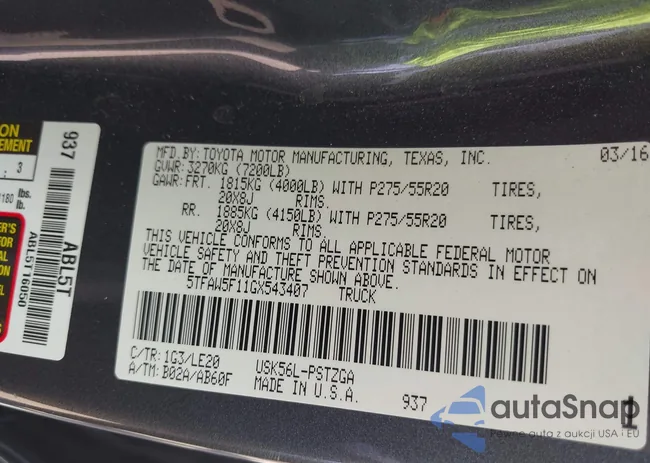 5TFAW5F11GX543407: 42590426