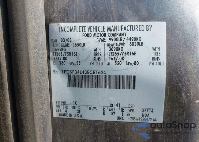 1FDSF34L43EC81624: 42591645