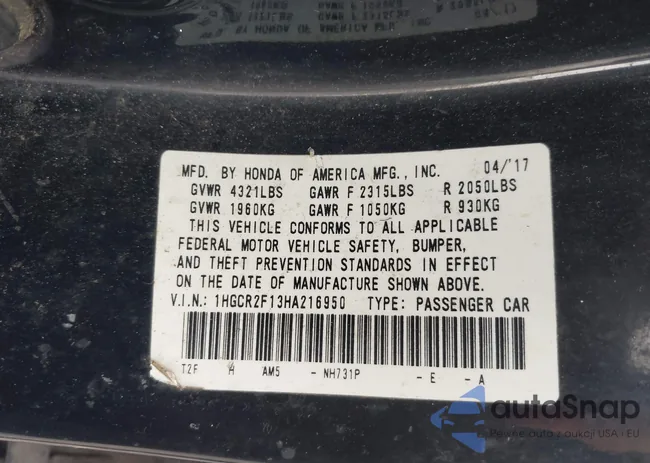 1HGCR2F13HA216950: 42591829