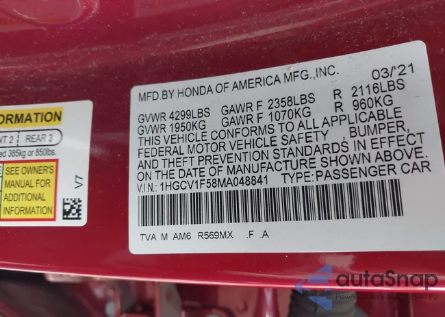 1HGCV1F58MA048841: 42591082