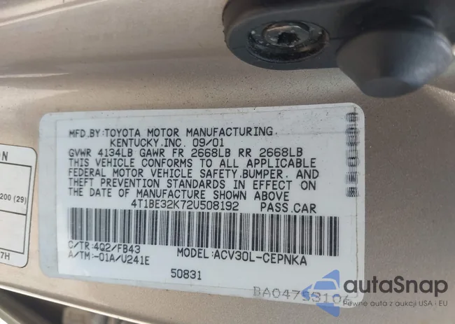 4T1BE32K72U508192: 42591386