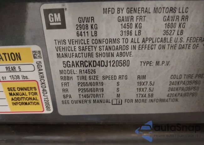 5GAKRCKD4DJ120580: 42591391