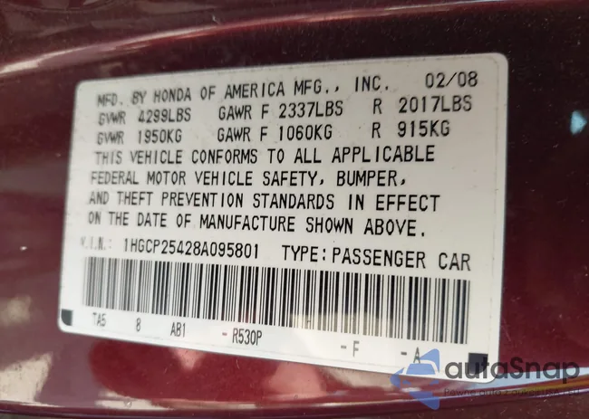 1HGCP25428A095801: 42592443