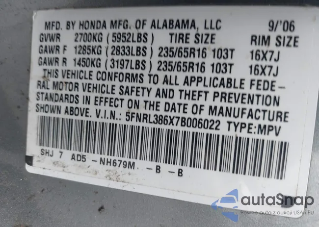 5FNRL386X7B006022: 42592672