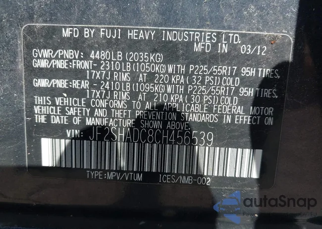 JF2SHADC8CH456539: 42592906