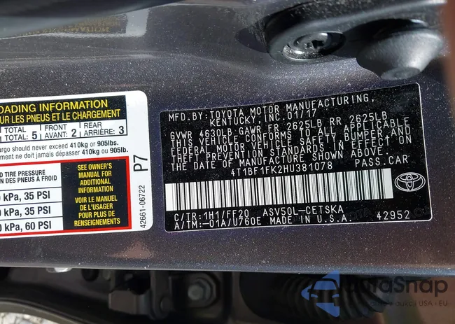 4T1BF1FK2HU381078: 42592921