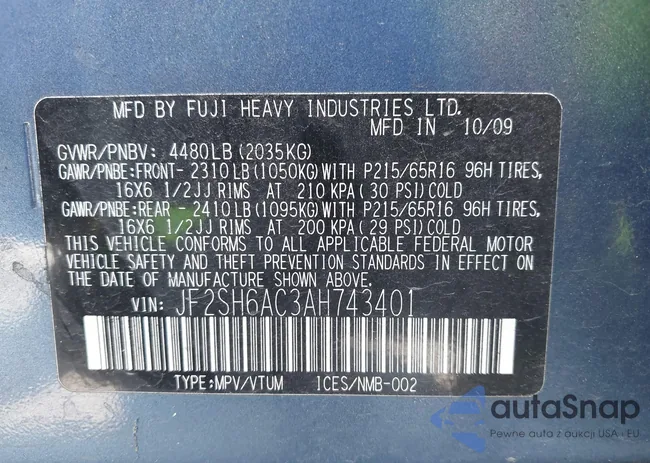 JF2SH6AC3AH743401: 42592999