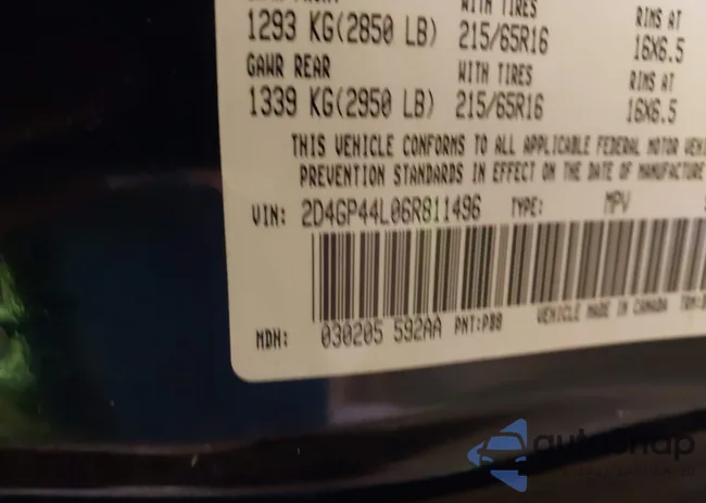 2D4GP44L06R811496: 42592096