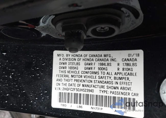 2HGFC2F50JH523940: 42592234