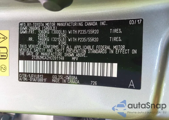 2T2BZMCA2HC091148: 42593487