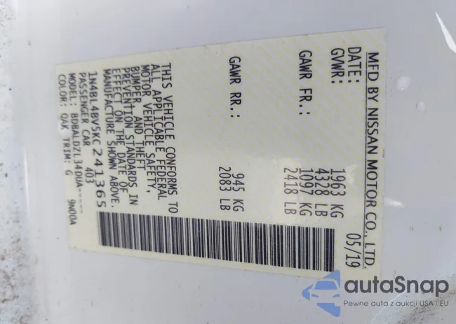 1N4BL4BV5KC241365: 42593570