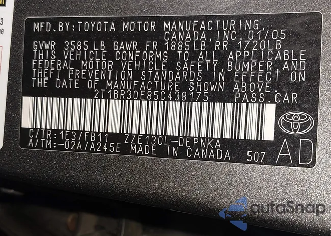 2T1BR30E85C438175: 42593703