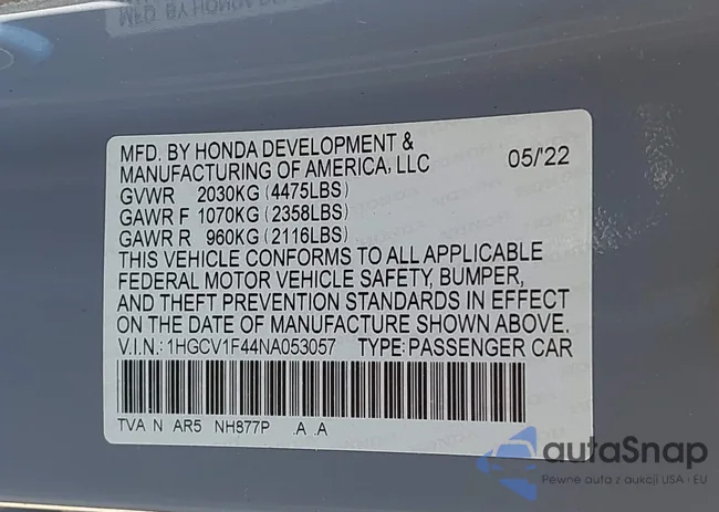 1HGCV1F44NA053057: 42593850